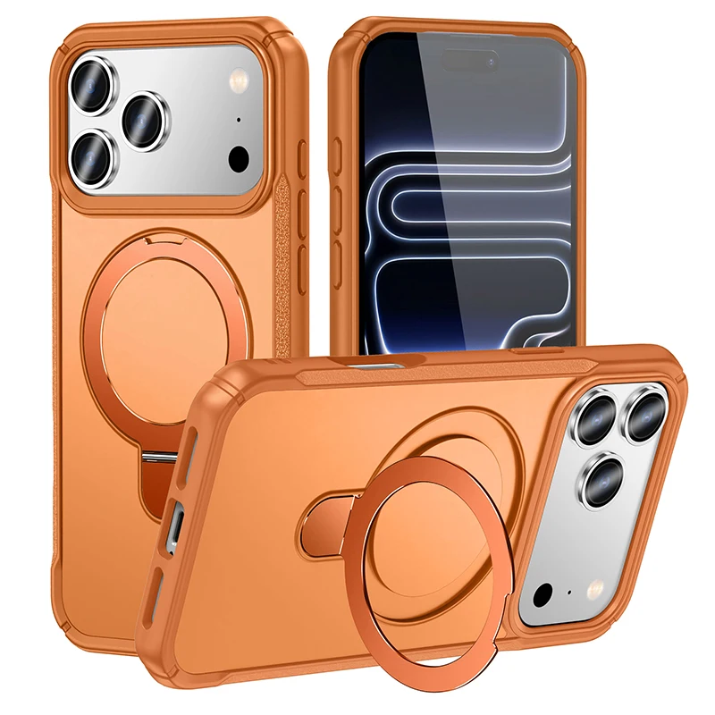 Shockproof Luxury Magnetic Stand Case for iPhone 15/16/17 - Metal Bracket Design