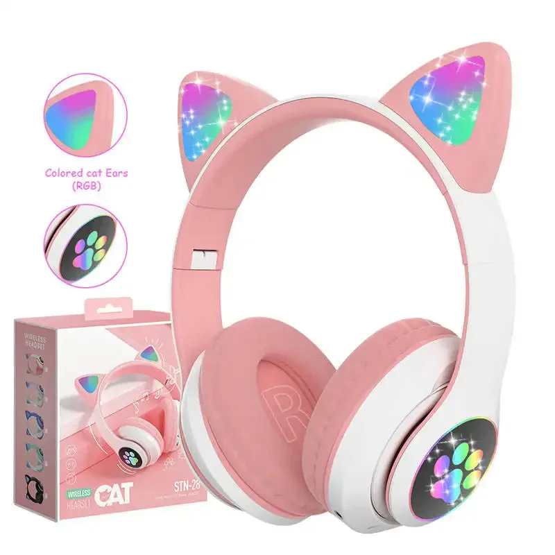 STN28 LED Cat Ear Wireless Headphones - Noise Cancelling with LED Lights thumbnail 6