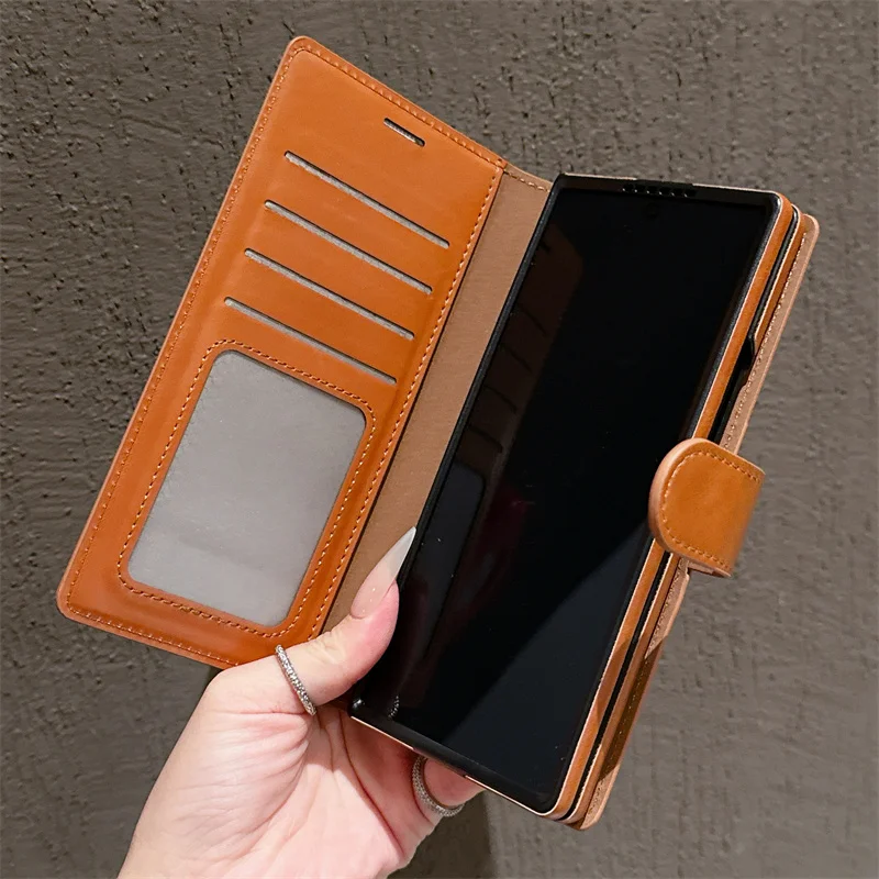 Business Flip Cover Leather Phone Case for Samsung Galaxy Z Fold 7 / 6 / 5 / 4 / 3 – Card Slot