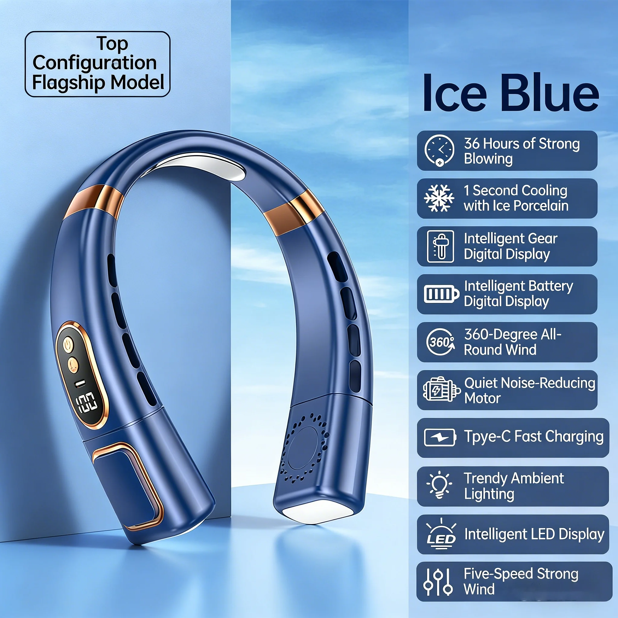 Rechargeable Neck Fan - 5 Speed USB Personal Wearable Cooling Fan