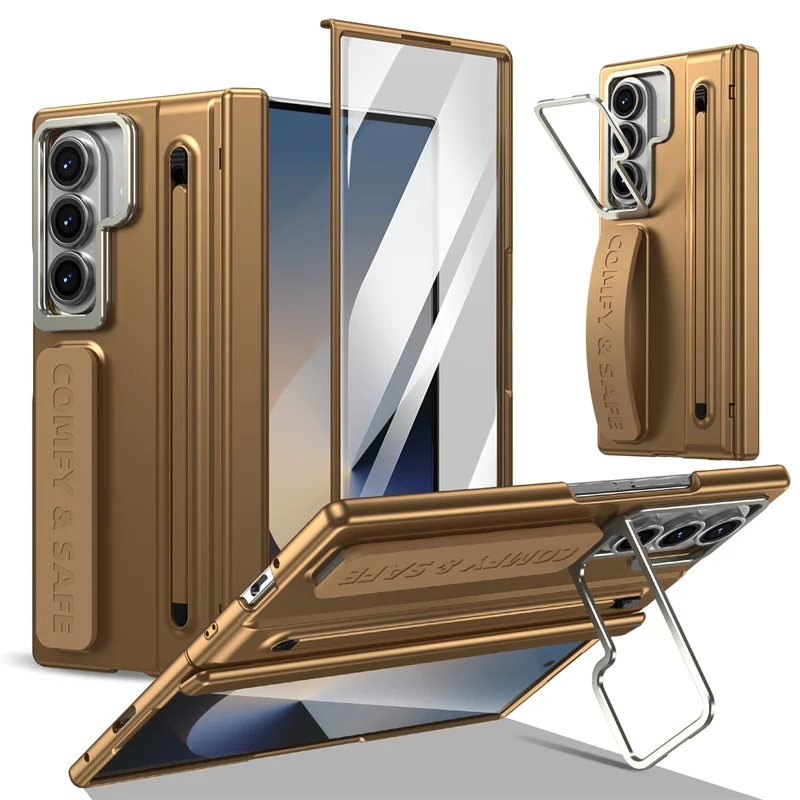 Luxury Lens Holder Glass Screen Phone Case for Samsung Galaxy Z Fold 7 / 6 / 5 / 4 / 3 with Stylus S