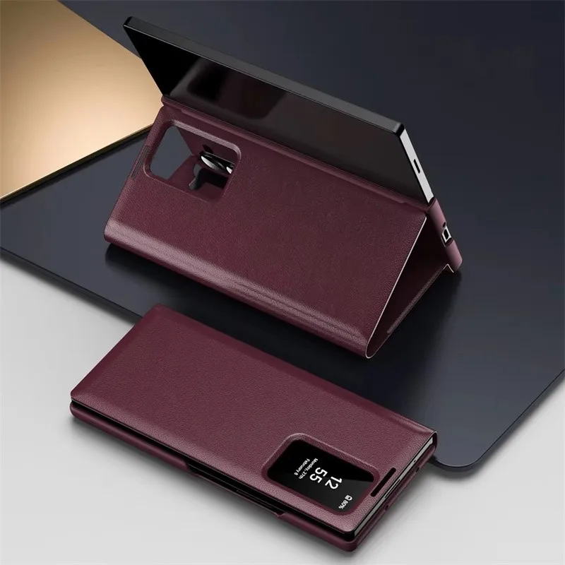 Smart Window PU Leather Phone Case for Samsung Galaxy Z Fold 7 / 6 / 5 / 4 – Trifold Card Holder