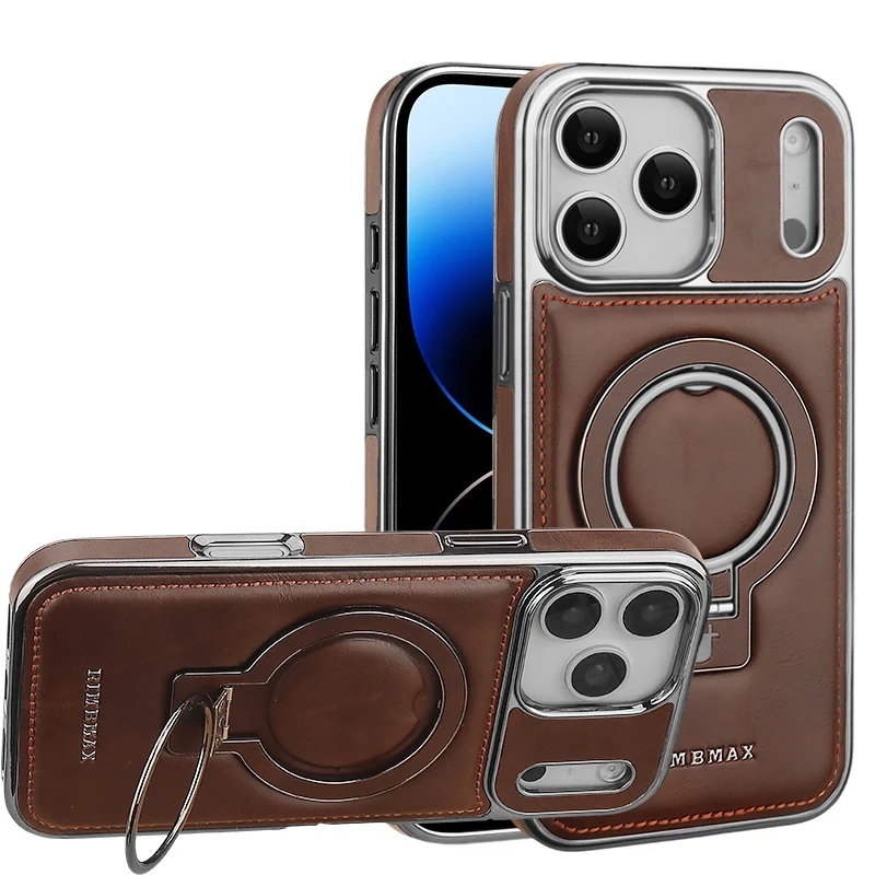 Luxury Leather iPhone Case with Magnetic Ring Stand - iPhone 17/16/15 Pro Max video 1