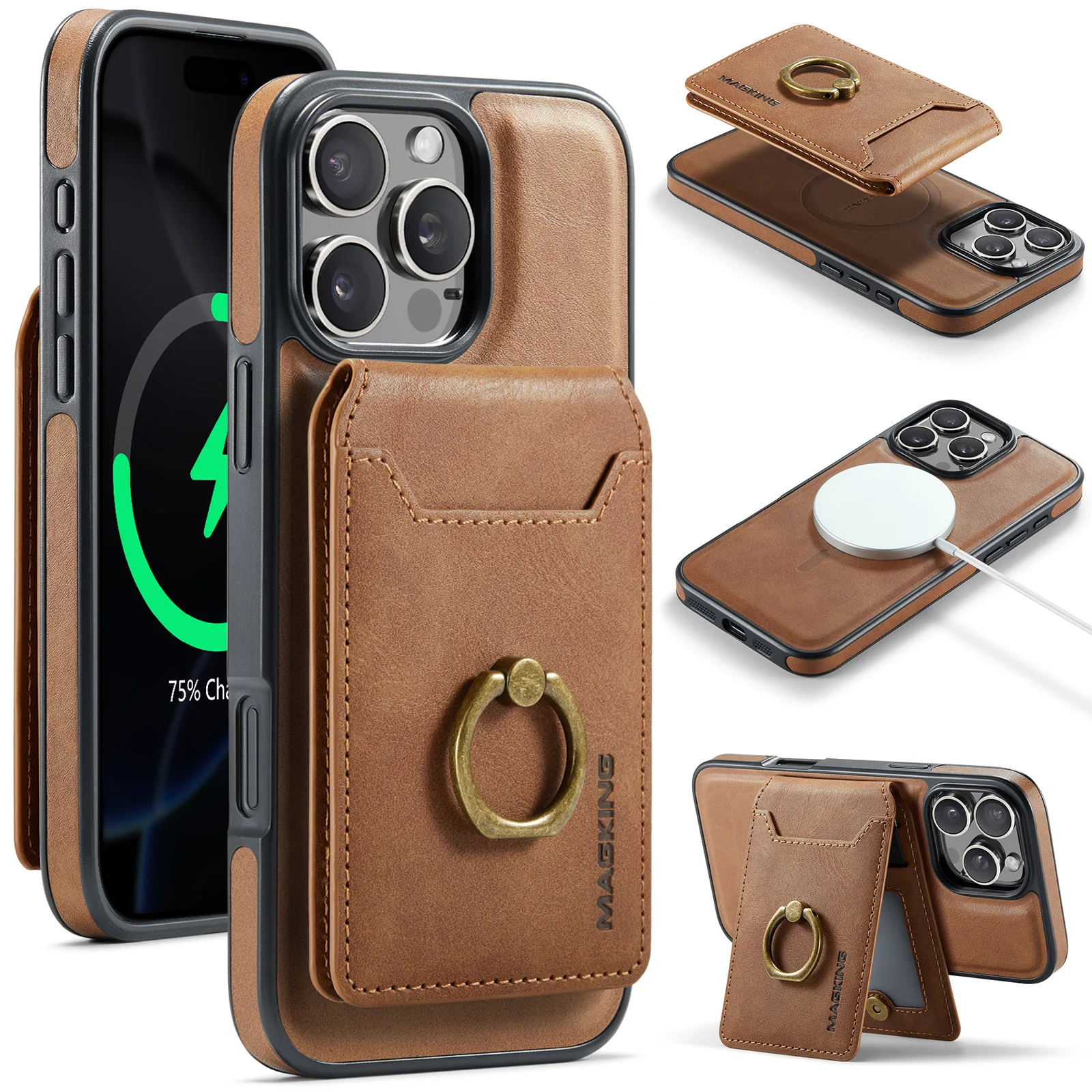 iPhone 17 Pro Max Magnetic Case with Card Holder & Ring - Wireless Charging Protective Cover thumbnail 6