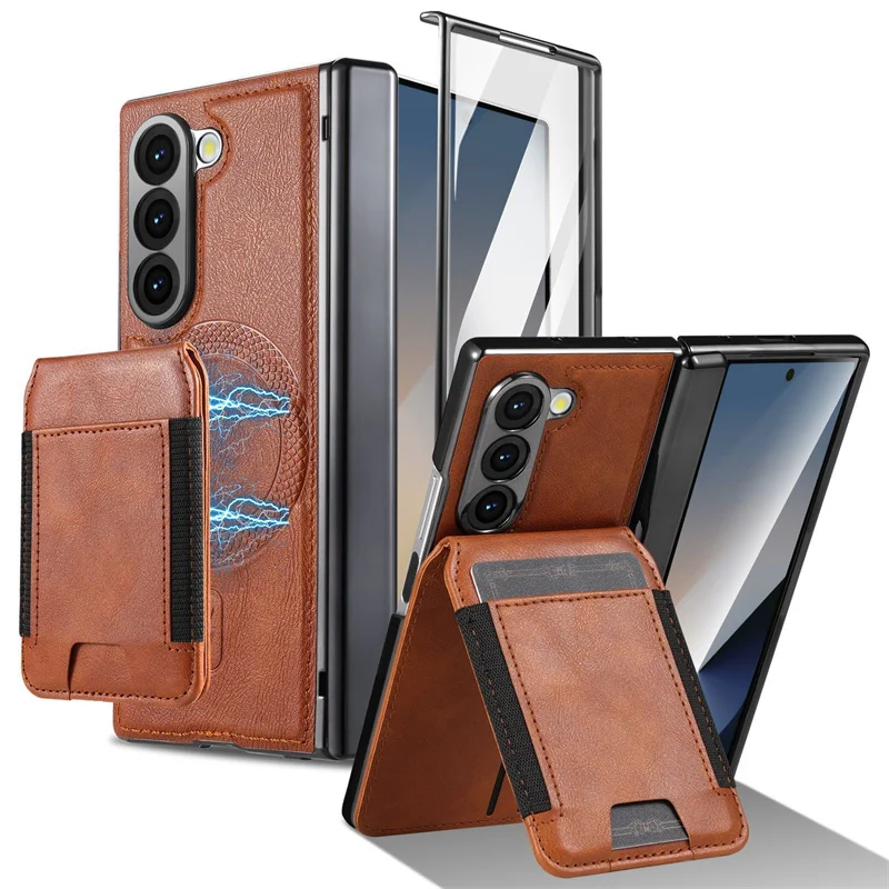 Detachable Magnetic Card Bag PU Leather Phone Case for Samsung Galaxy Z Fold 7 / 6 / 5 / 4 / 3