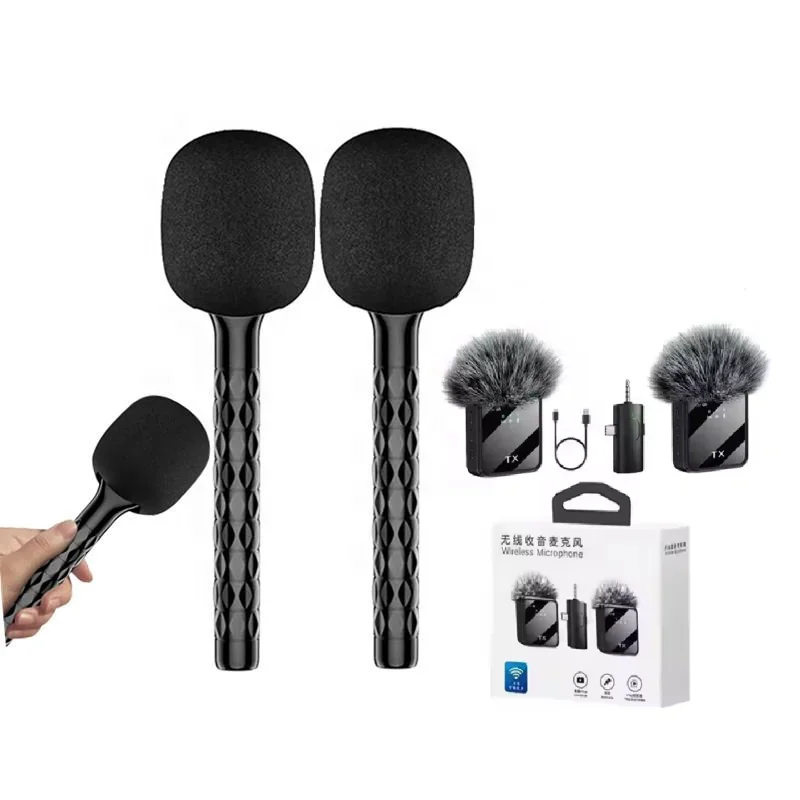 3-in-1 Wireless Microphone Kit - Handheld, Lapel & Holder for Vlogging23