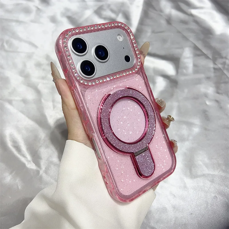 iPhone 17 Pro Max Shockproof TPU Glitter Case with Diamond Bling Holder thumbnail 5
