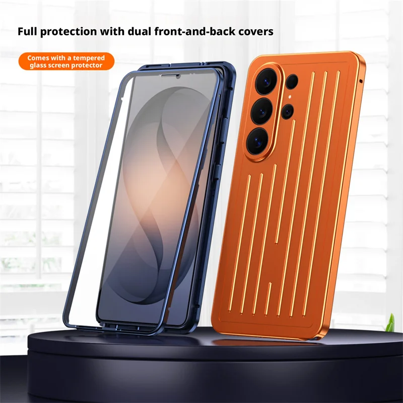 Business 360° Tempered Glass Phone Case for Samsung S26 Ultra – Metal Back Panel Anti-Fall Cover
