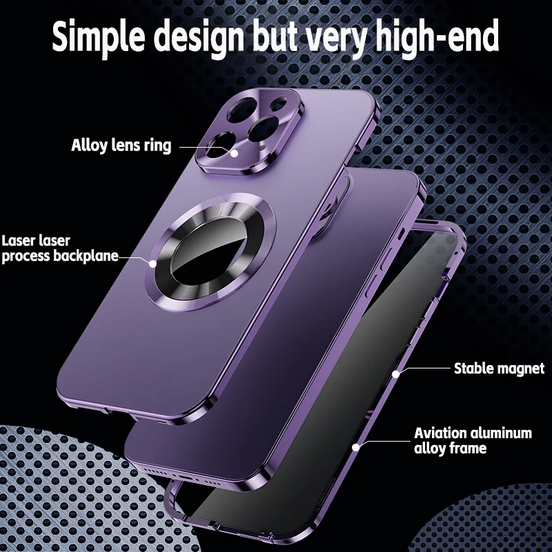 Magnetic Aluminum Frame Case with Tempered Glass for iPhone 12