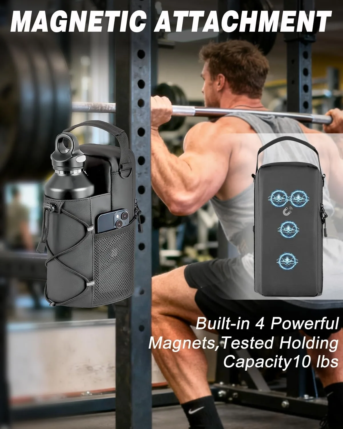 Men's Gym Sling Bag Water Bottle Holder Magnetic Shoulder Bag