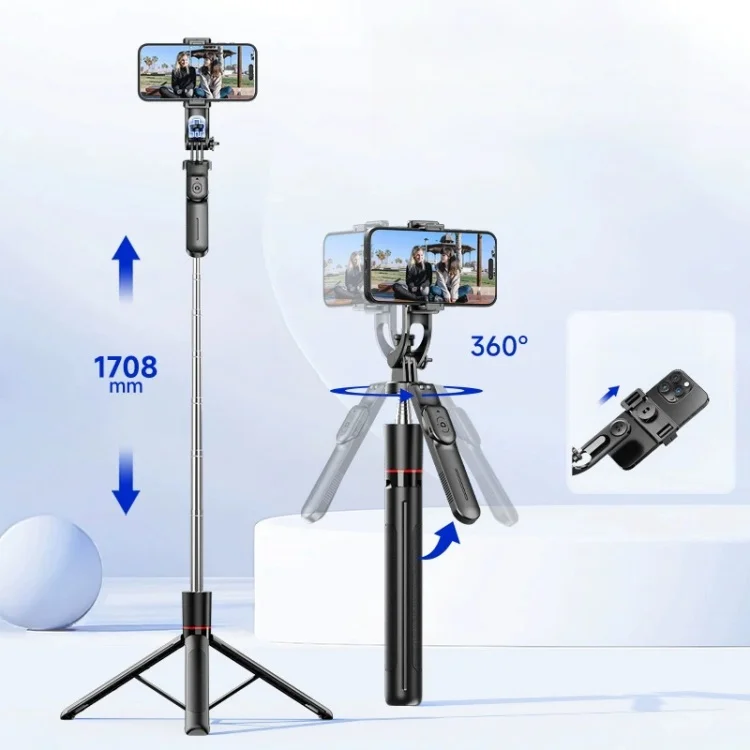 360° Rotating Selfie Stick Tripod with Remote - 170cm Anti-Shake Stand
