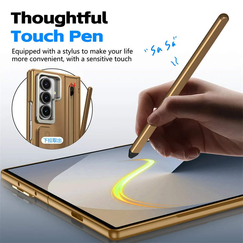 Luxury Lens Holder Glass Screen Phone Case for Samsung Galaxy Z Fold 7 / 6 / 5 / 4 / 3 with Stylus S