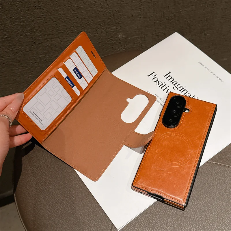 Business Flip Cover Leather Phone Case for Samsung Galaxy Z Fold 7 / 6 / 5 / 4 / 3 – Card Slot