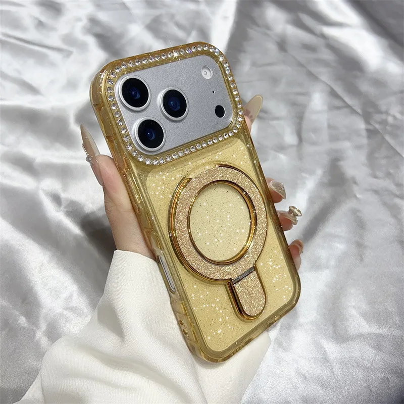 iPhone 17 Pro Max Shockproof TPU Glitter Case with Diamond Bling Holder thumbnail 6