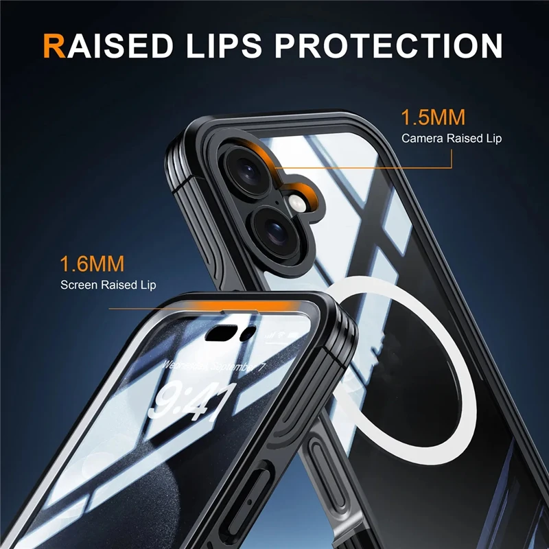 Clear 360 Magnetic Charging Phone Case with 9H Tempered Glass & PC Cover for iPhone 16 to 17