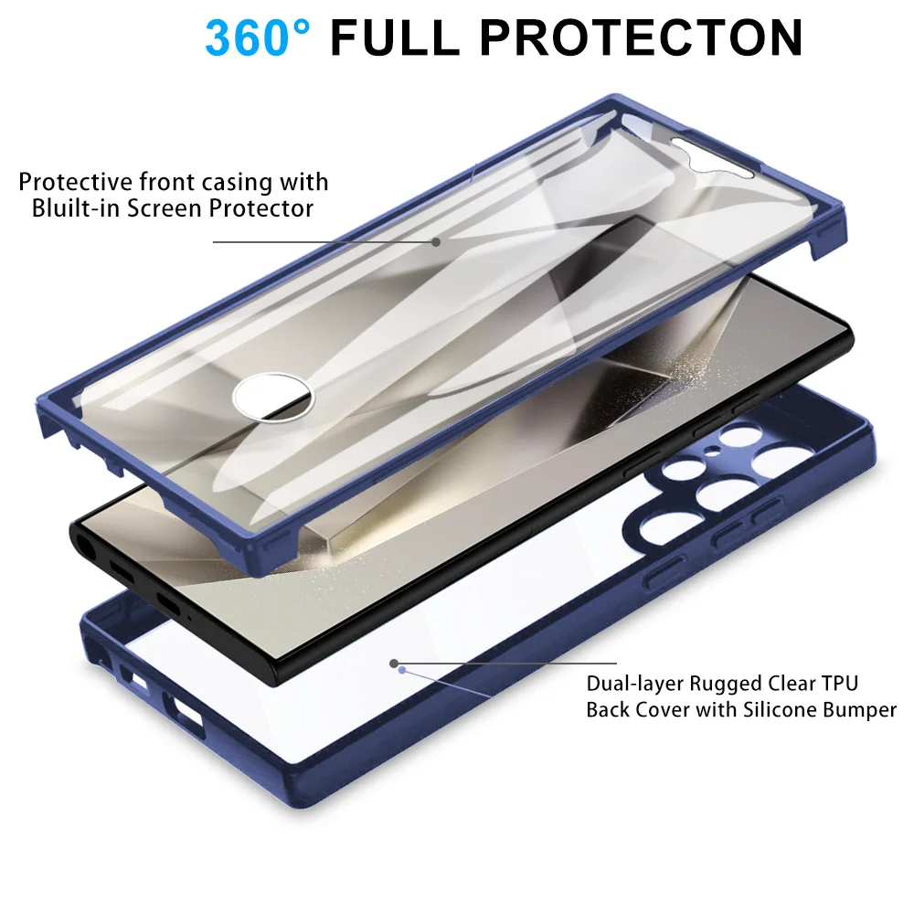 360 Full Protection Double Sided Clear Phone Case for Samsung Galaxy S25 Ultra, S24, S23, S22, S21