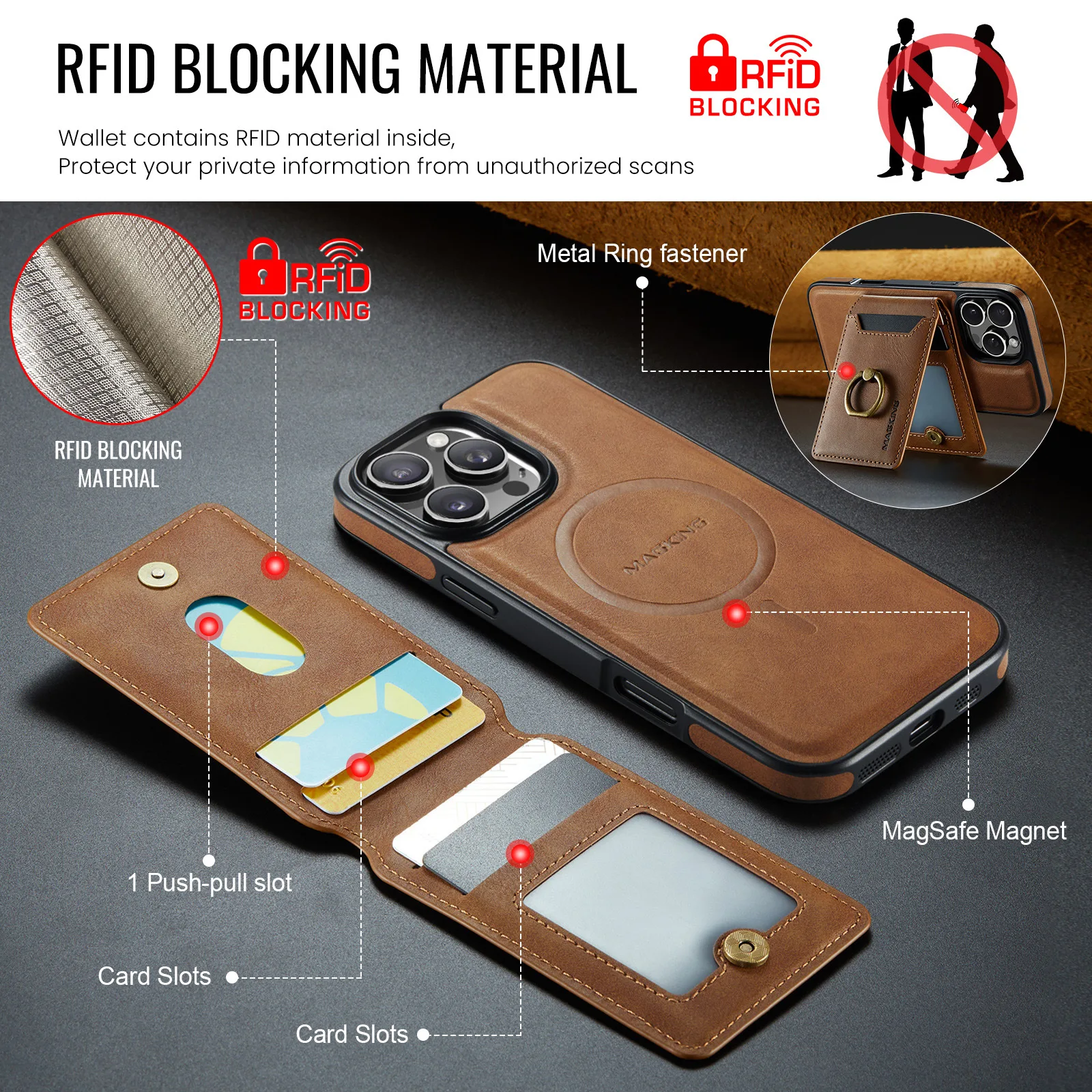 iPhone 17 Pro Max Magnetic Case with Card Holder & Ring - Wireless Charging Protective Cover thumbnail 5