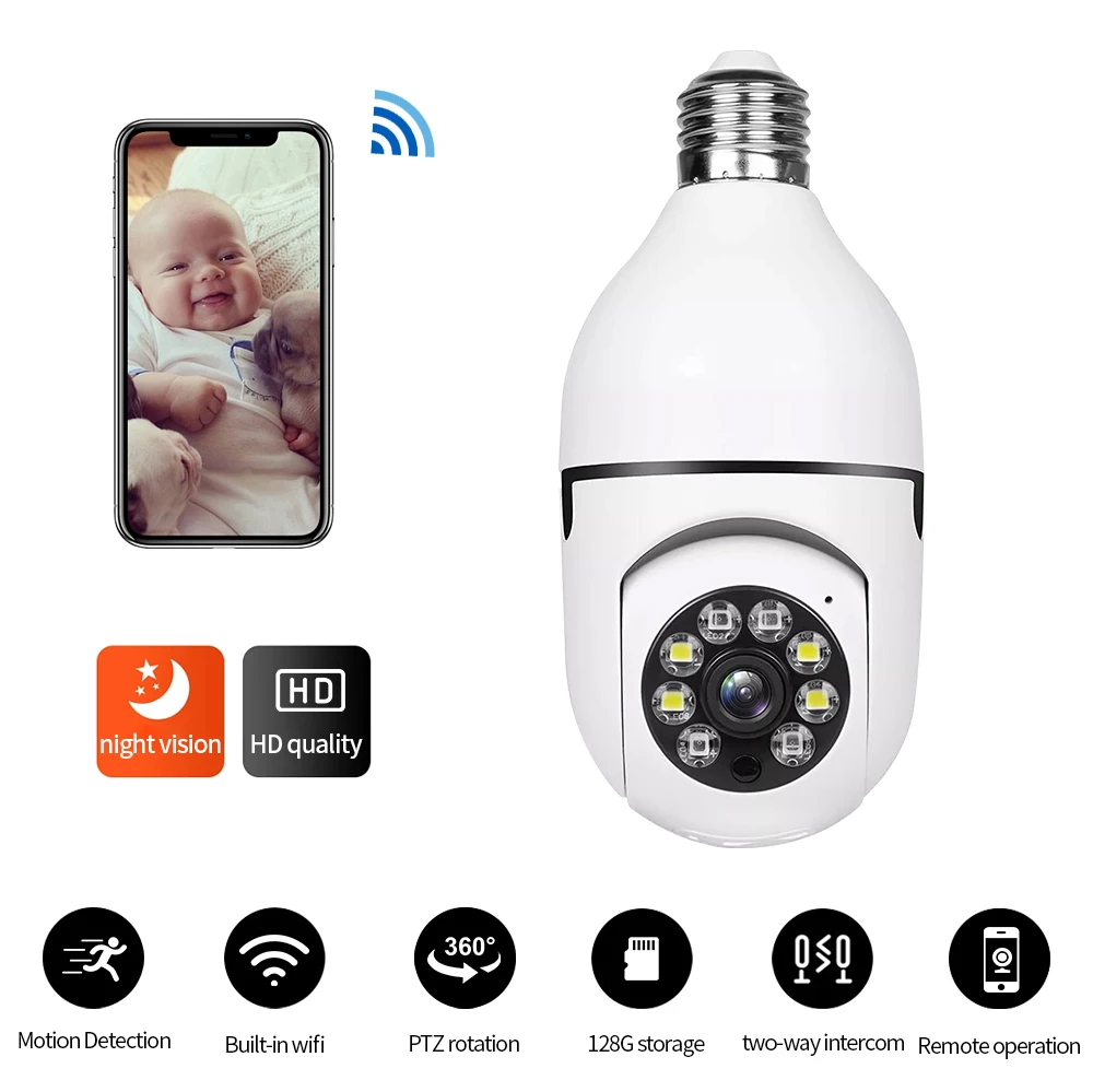 360° WiFi E27 Bulb Security Camera - Wireless Panoramic Home Surveillance Cam