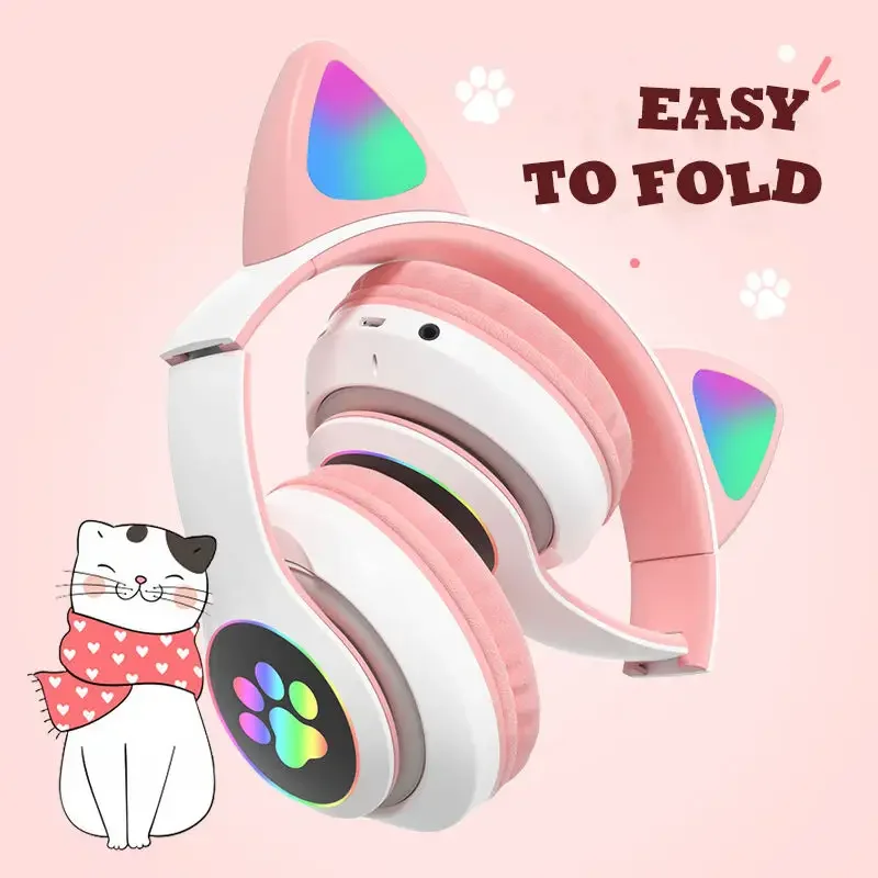 STN28 LED Cat Ear Wireless Headphones - Noise Cancelling with LED Lights thumbnail 5