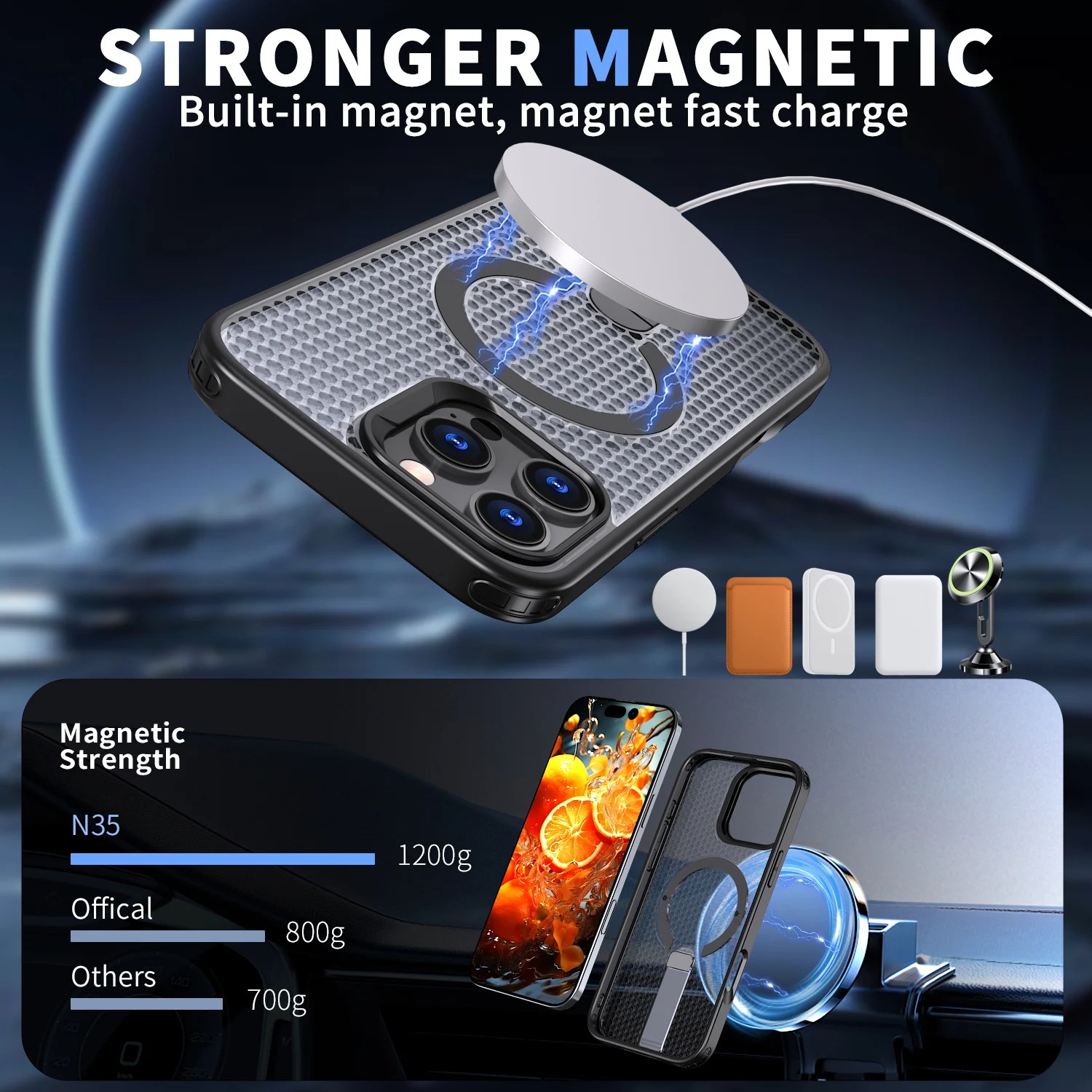 Magnetic iPhone Case with Cooling Stand - iPhone 16/15/14/13/12/11 Pro Max thumbnail 9