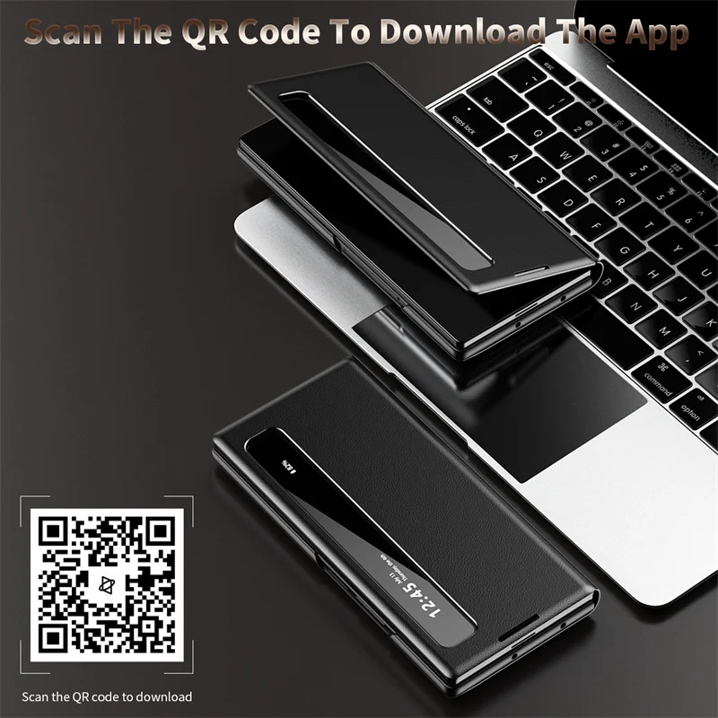Business Smart Side Window Flip Cover for Samsung Galaxy Z Fold 7 / 6 / 5 / 4 / 3 – PU Leather Shock