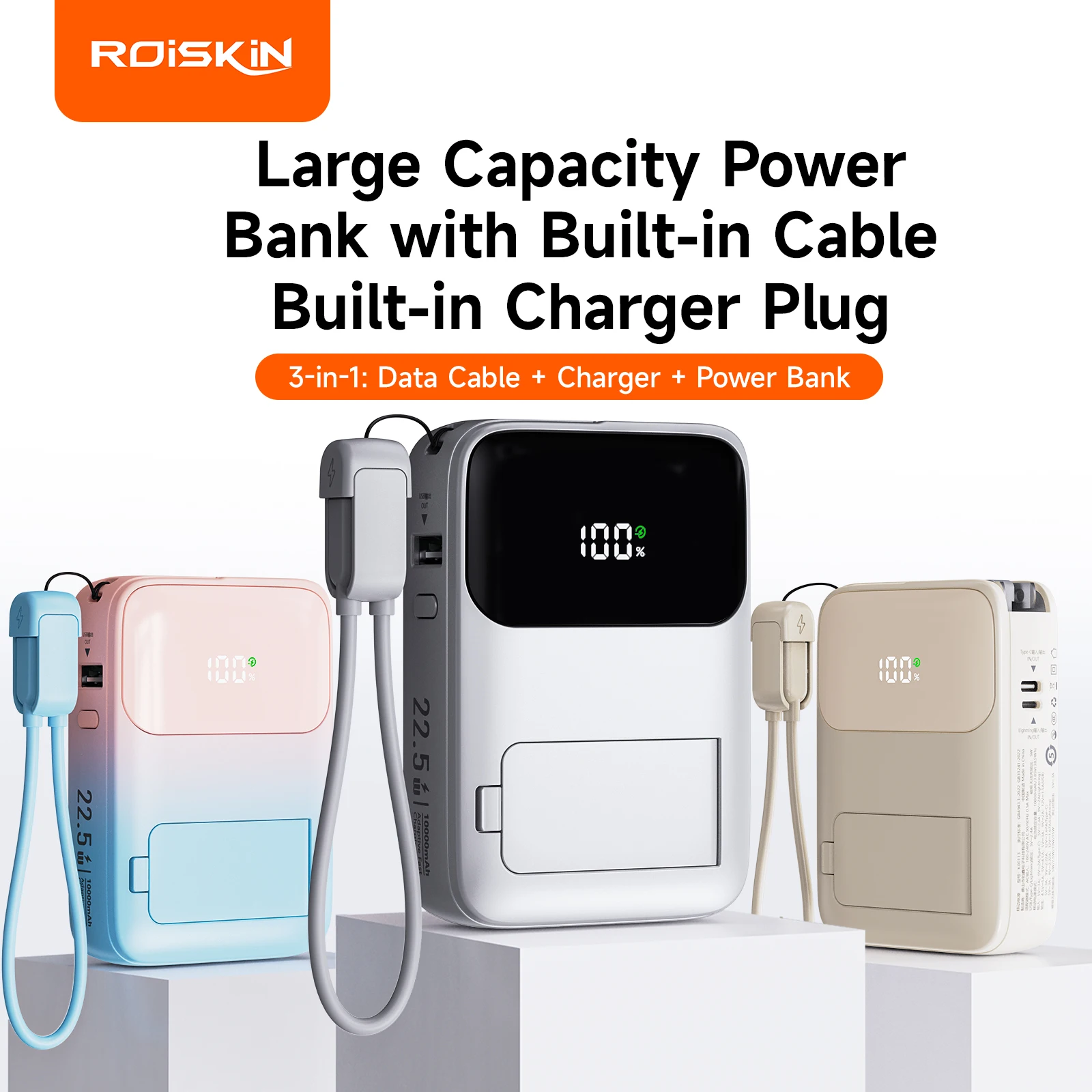 10000mAh Magnetic Power Bank with Foldable Wall Plug 22.5W Fast Charging for iPhone Samsung