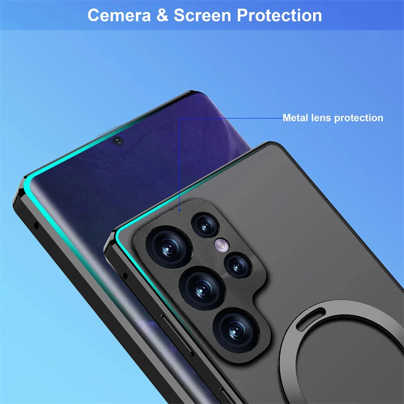 Full Protection Metal Magnetic Case for Samsung S24 Ultra – Front Glass Cover + PC Back