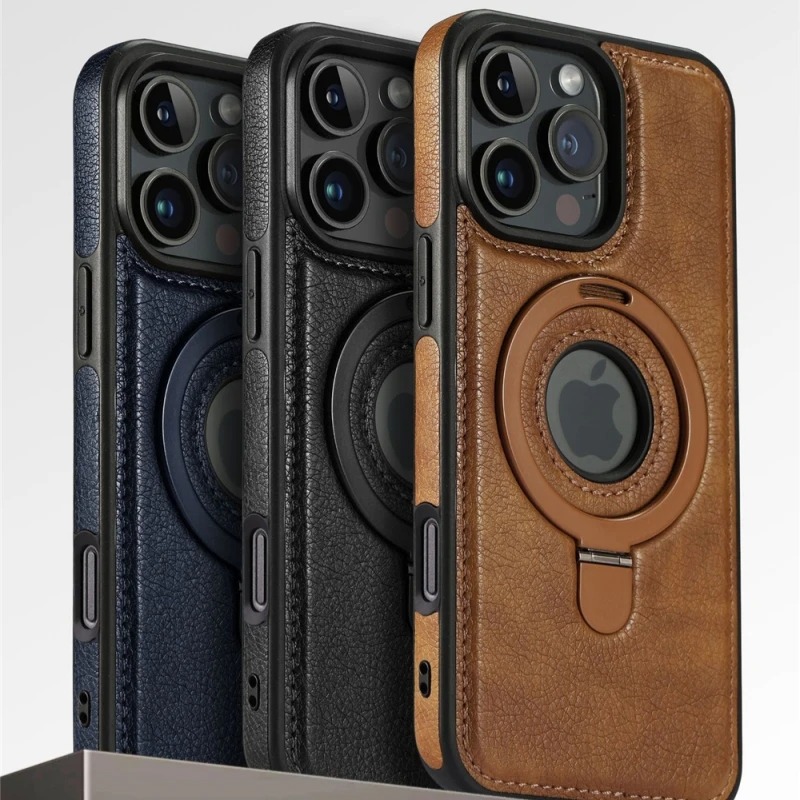 Luxury Cortex Leather MagSafe iPhone Case with Built-In Stand – Magnetic Holder Cover for iPhone 13/14/15/16 Pro Max, Plus & 17 Air