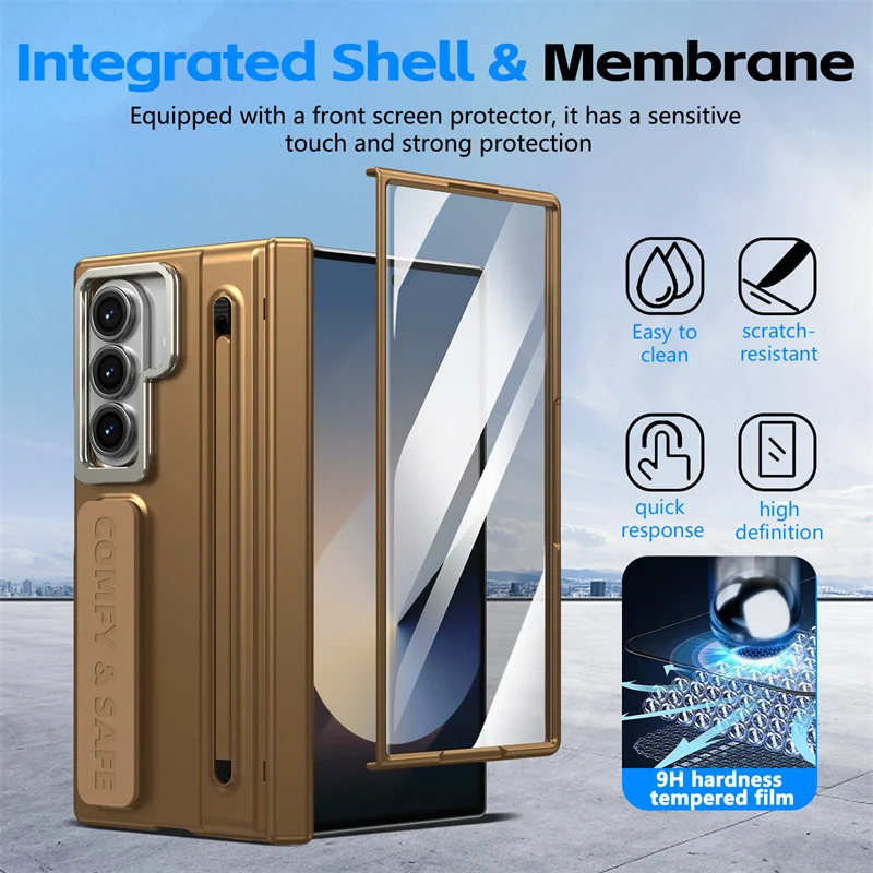Luxury Lens Holder Glass Screen Phone Case for Samsung Galaxy Z Fold 7 / 6 / 5 / 4 / 3 with Stylus S
