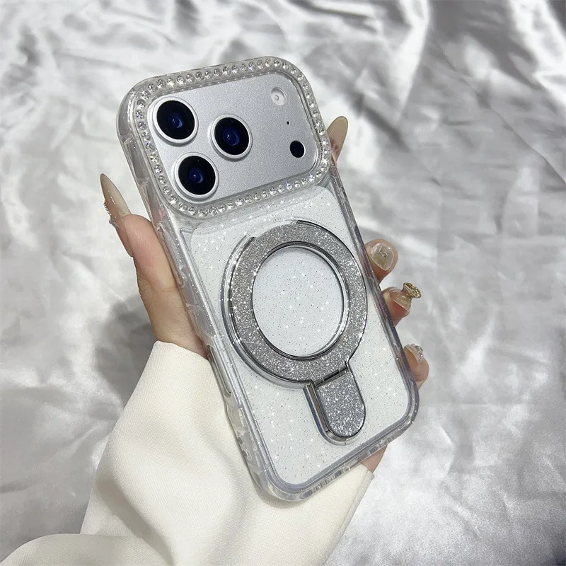 iPhone 17 Pro Max Shockproof TPU Glitter Case with Diamond Bling Holder thumbnail 4