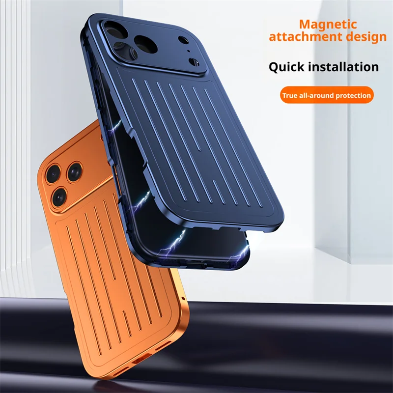 360° Metal Back Panel Phone Case for iPhone 17 / 16 / 15 / 14 Pro Max – Tempered Glass HD Screen