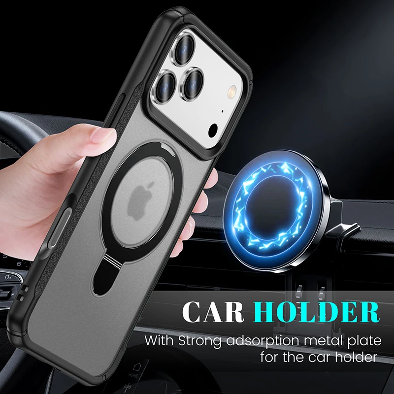 Shockproof Luxury Magnetic Stand Case for iPhone 15/16/17 - Metal Bracket Design