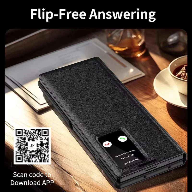 Smart Window PU Leather Phone Case for Samsung Galaxy Z Fold 7 / 6 / 5 / 4 – Trifold Card Holder
