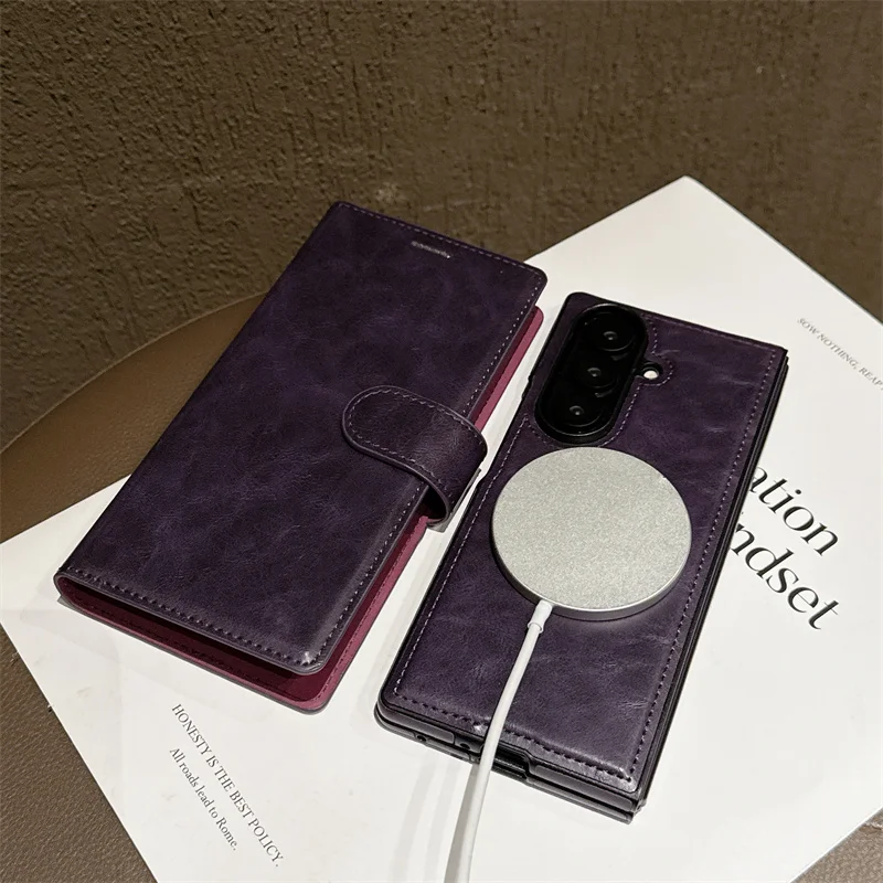 Business Flip Cover Leather Phone Case for Samsung Galaxy Z Fold 7 / 6 / 5 / 4 / 3 – Card Slot
