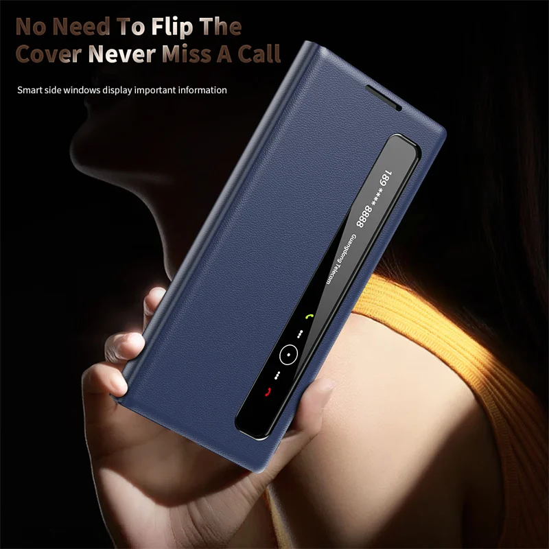 Business Smart Side Window Flip Cover for Samsung Galaxy Z Fold 7 / 6 / 5 / 4 / 3 – PU Leather Shock