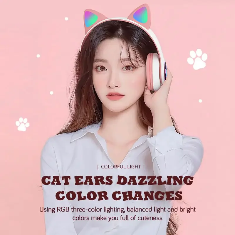 STN28 LED Cat Ear Wireless Headphones - Noise Cancelling with LED Lights thumbnail 3