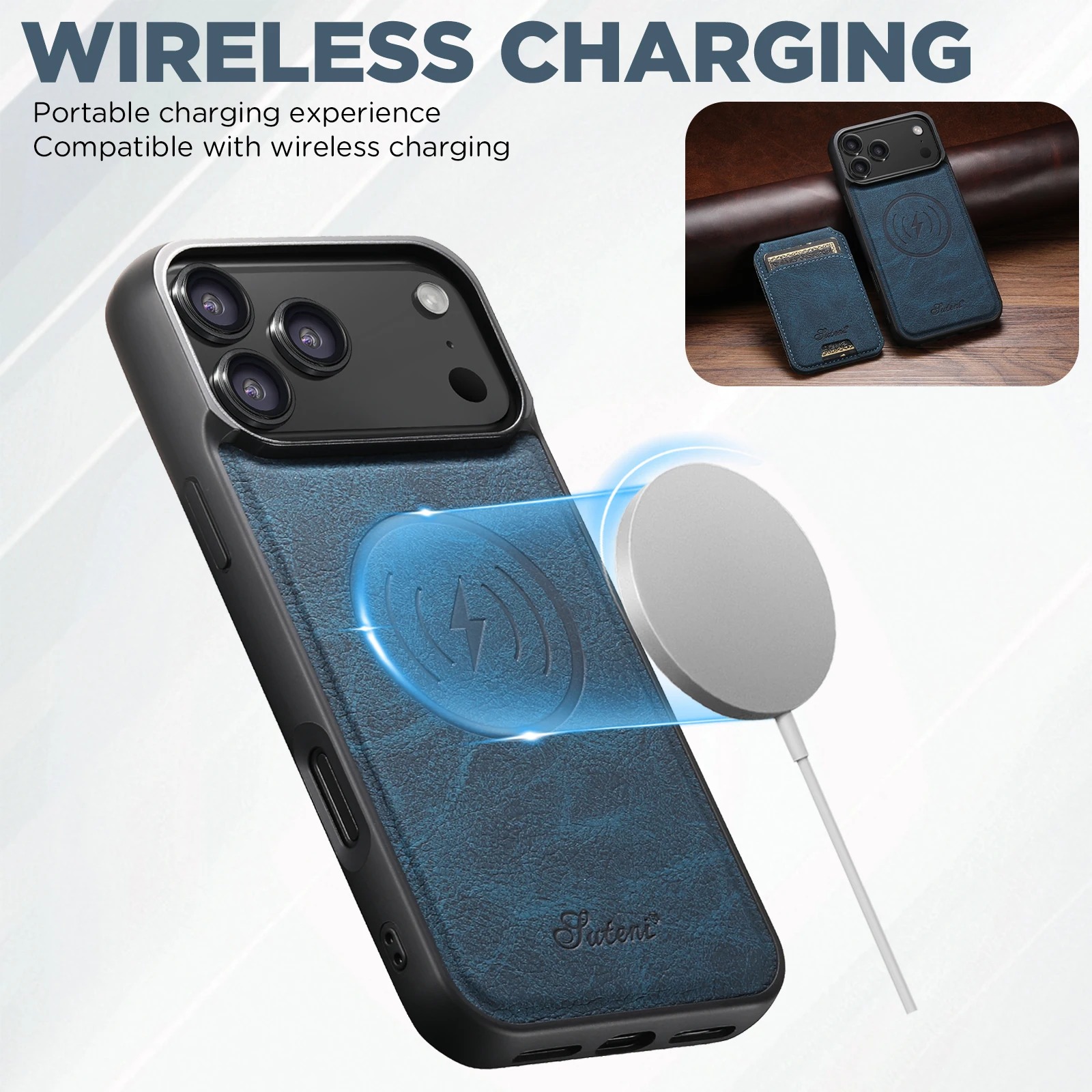 SUTENI iPhone 17 Pro Max Wireless Charging Case with Card Holder & Stand thumbnail 9