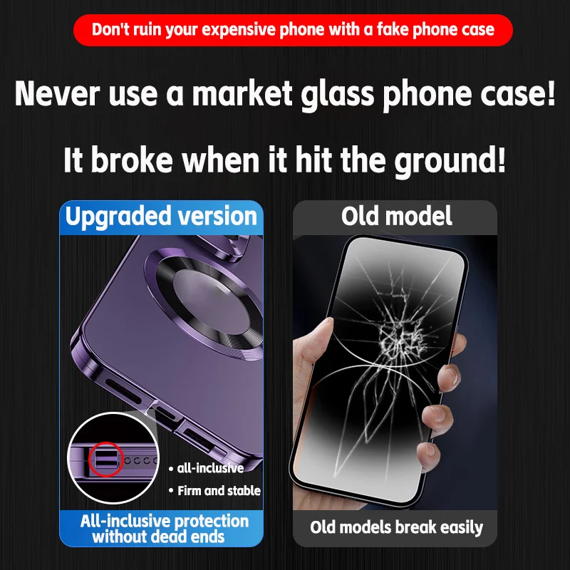 Magnetic Aluminum Frame Case with Tempered Glass for iPhone 12