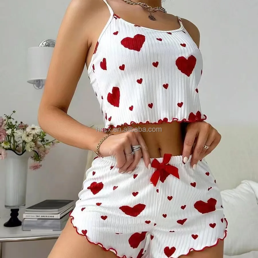 Women's XL Love Print Halter Shorts - Breathable Terry Fabric Elastic Waist Summer Pajamas thumbnail 3