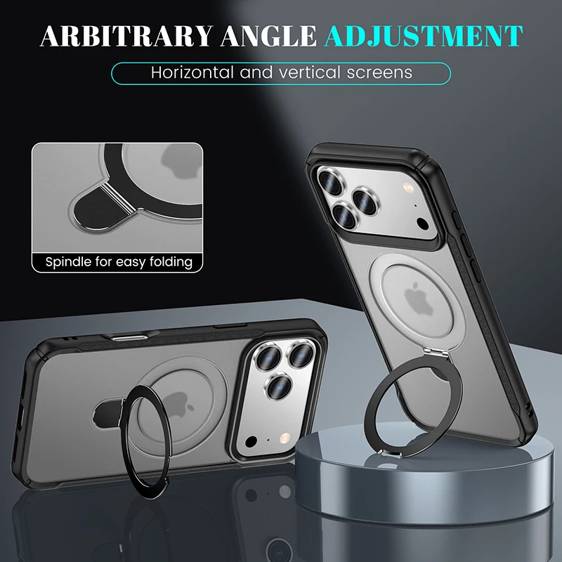 Shockproof Luxury Magnetic Stand Case for iPhone 15/16/17 - Metal Bracket Design
