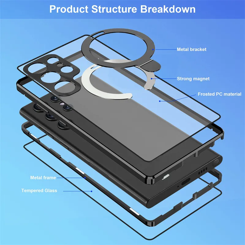 Full Protection Metal Magnetic Case for Samsung S24 Ultra – Front Glass Cover + PC Back