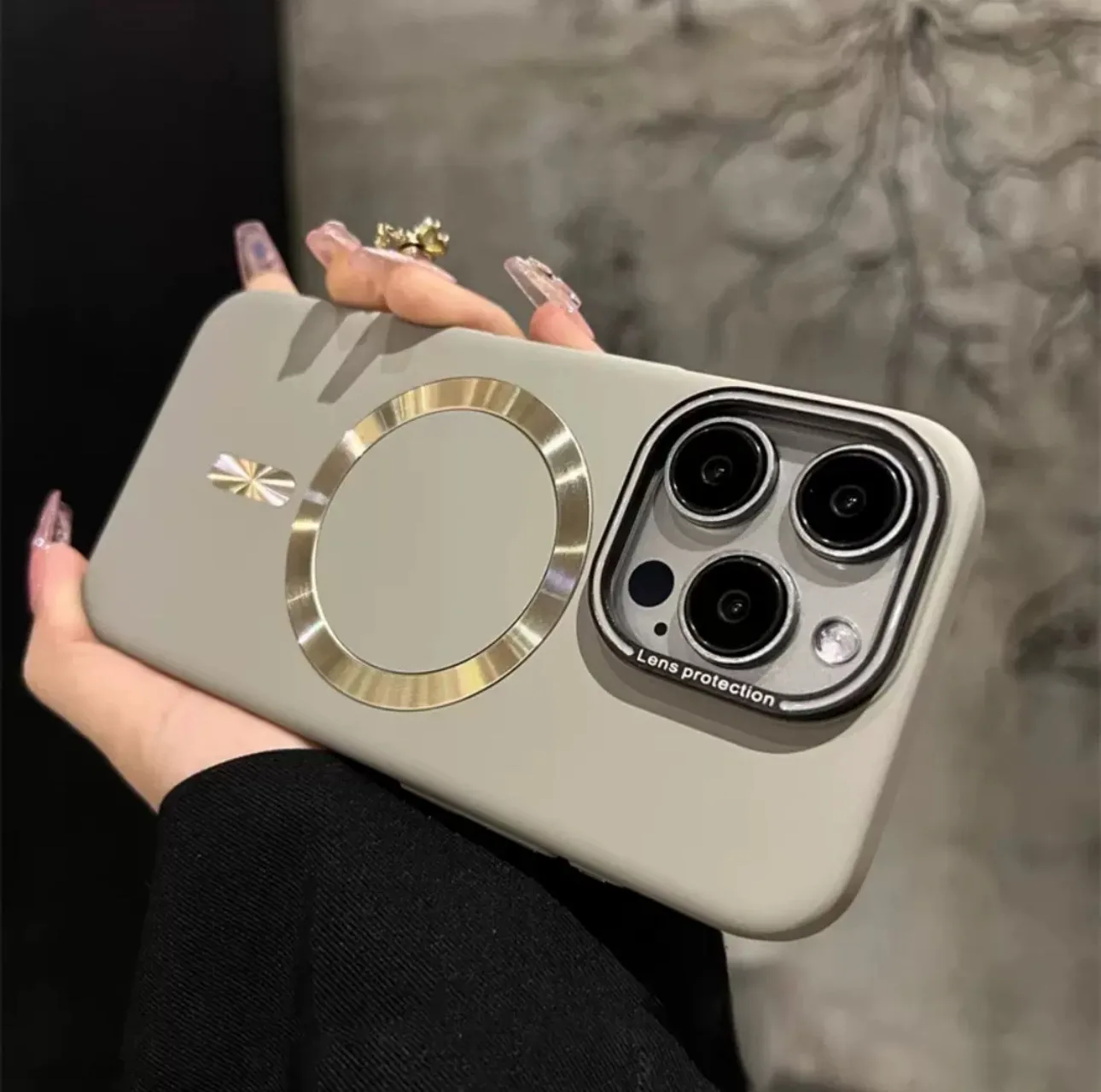 Magnetic Titanium Phone Case for iPhone 16/15 Pro Max - Gold Gray thumbnail 3