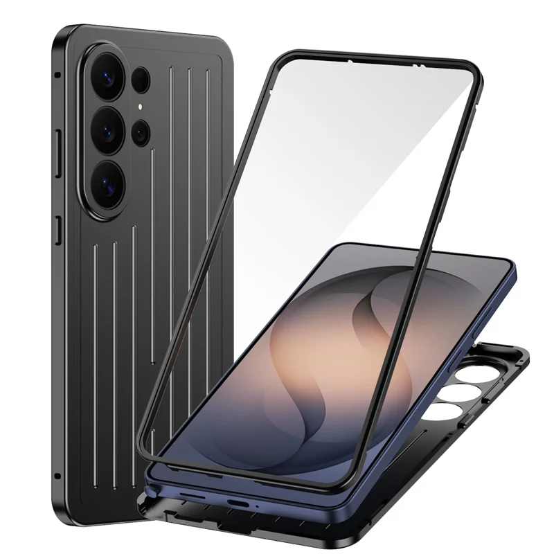 Business 360° Tempered Glass Phone Case for Samsung S26 Ultra – Metal Back Panel Anti-Fall Cover