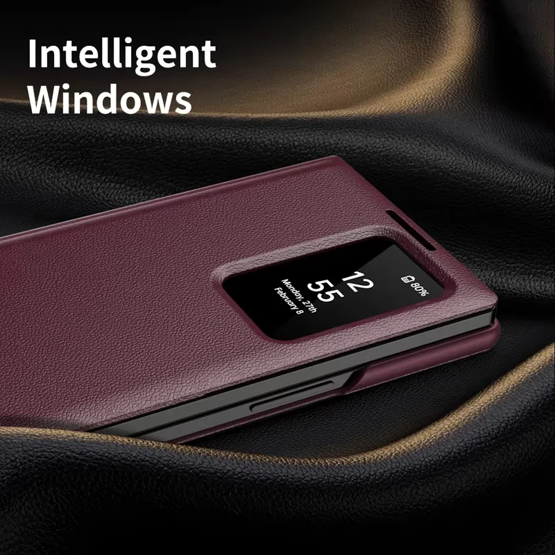 Smart Window PU Leather Phone Case for Samsung Galaxy Z Fold 7 / 6 / 5 / 4 – Trifold Card Holder
