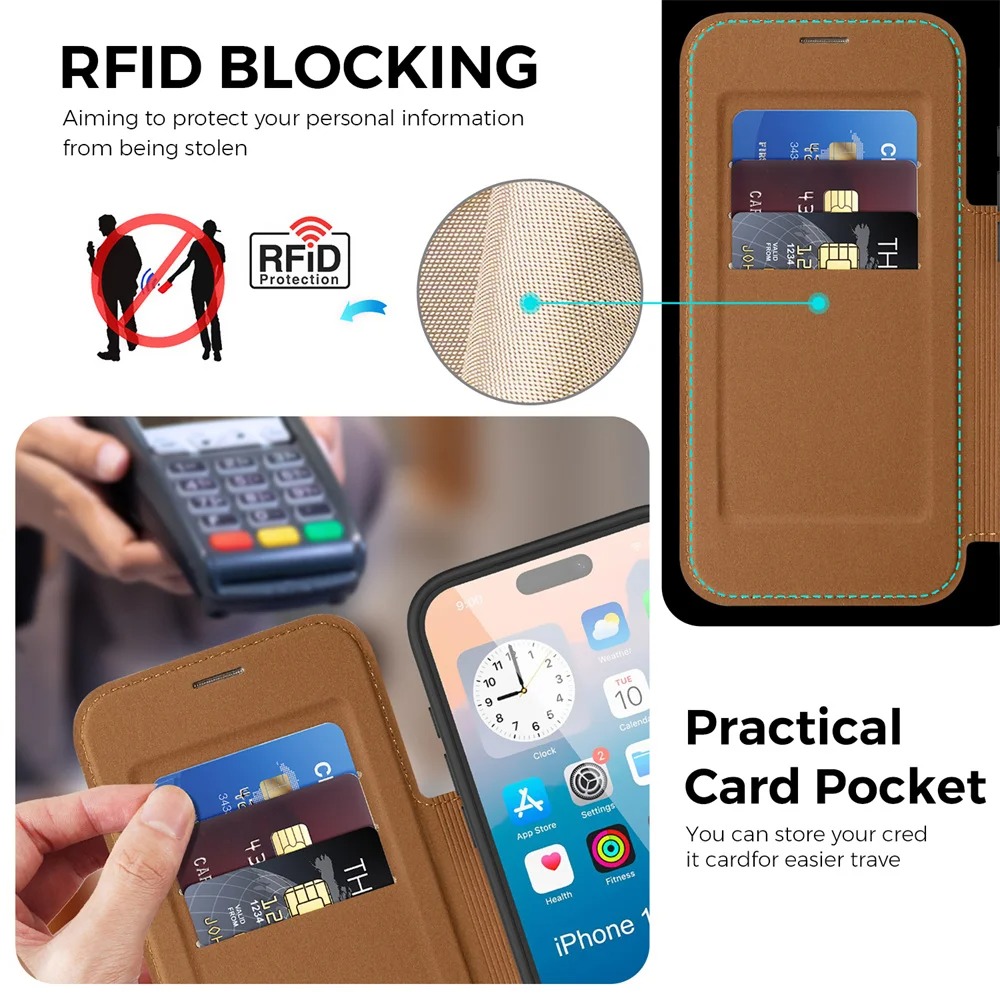 iPhone Leather Wallet Case with Card Slots & Magnetic Stand | Fits 11-17 Pro Max