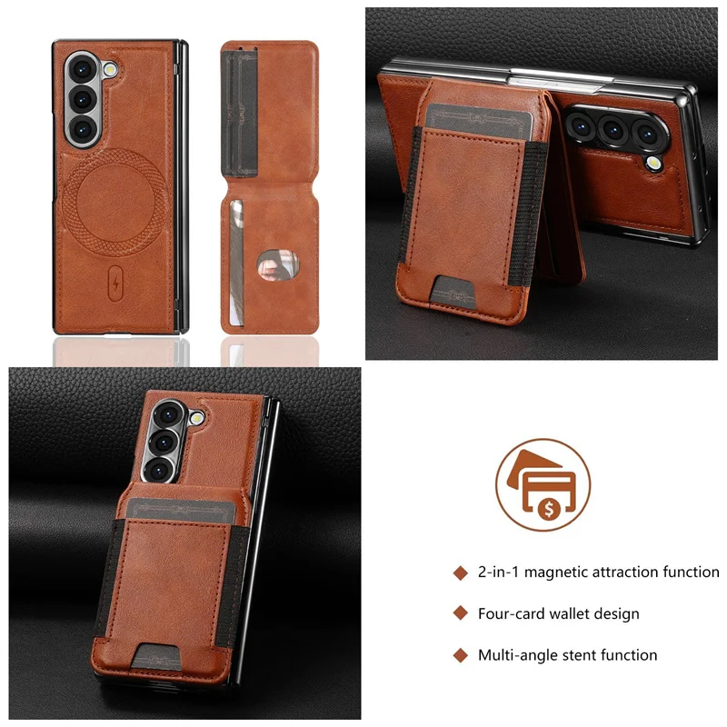 Detachable Magnetic Card Bag PU Leather Phone Case for Samsung Galaxy Z Fold 7 / 6 / 5 / 4 / 3
