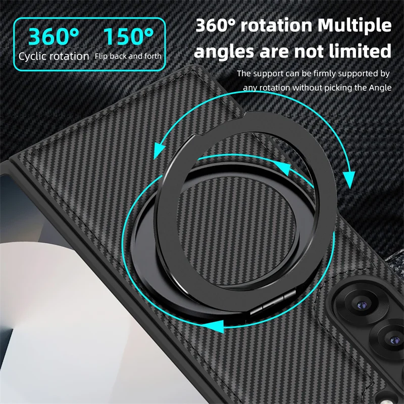 360° Rotating Bracket Magnetic Shockproof Case for Samsung Galaxy Z Fold 7 / 6 / 5 / 4 / 3 – Carbon