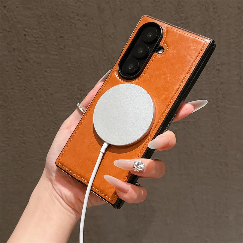 Business Flip Cover Leather Phone Case for Samsung Galaxy Z Fold 7 / 6 / 5 / 4 / 3 – Card Slot