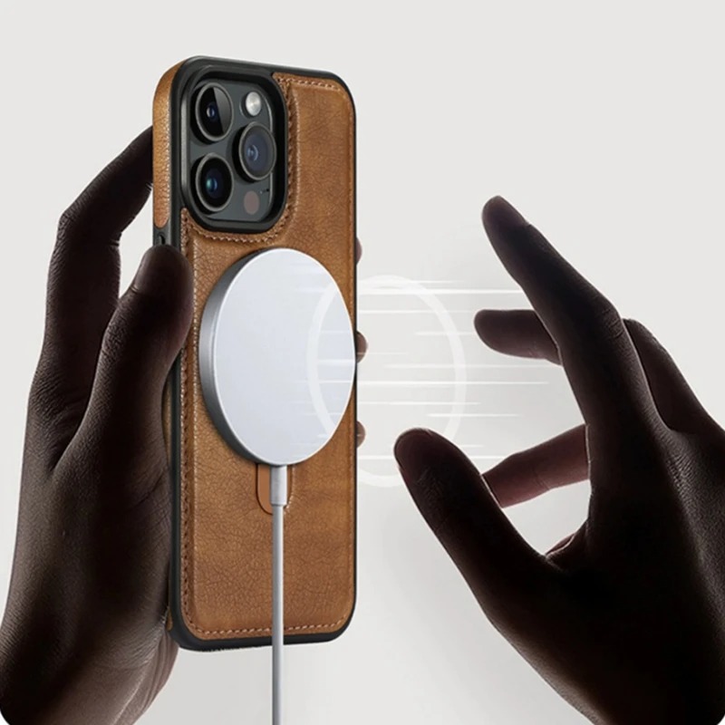 Luxury Cortex Leather MagSafe iPhone Case with Built-In Stand – Magnetic Holder Cover for iPhone 13/14/15/16 Pro Max, Plus & 17 Air