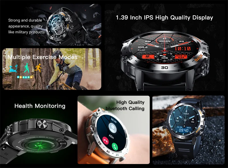 K52 Sports Smartwatch 400mAh Super Battery | Heart Rate Blood Pressure Monitor BT Calling